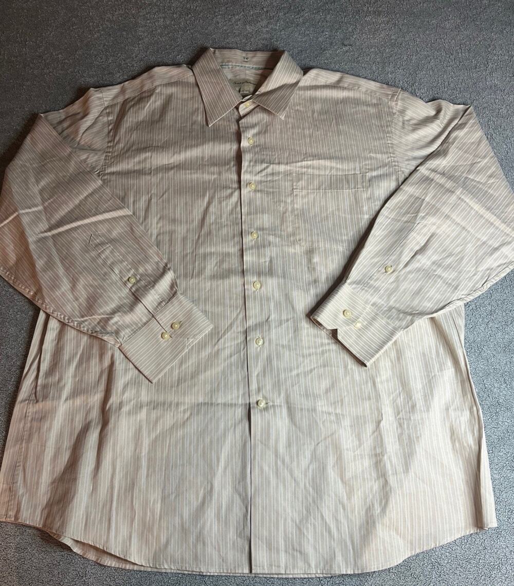 Tommy Bahama Men’s Long Sleeve Shirt Ivory Plaid 100% Cotton 17 34-35 B250